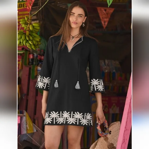 Johnny Was Relaxed Kimono Sleeve Linen Blend Dress with Embroidery NWT - Picture 2 of 9